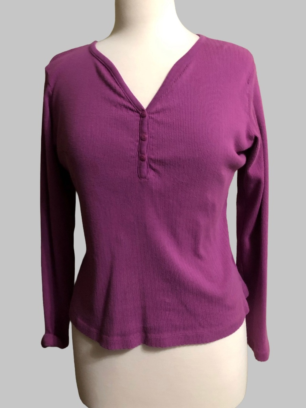 Vintage Casual Corner Purple Ribbed Cotton Henley Top M
